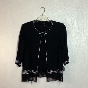 Ming Wang tweed Chanel-style blazer with fringe